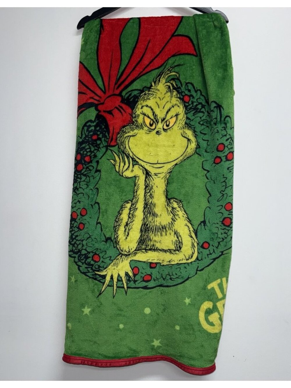 Dr. Seuss The Grinch Plush Throw Blanket 45" X 50" Green Christmas Holiday